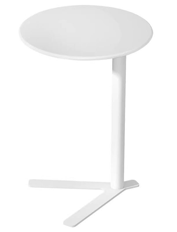 Mesa auxiliar de sofá geométrica con base tipo V y tablero redondo premium