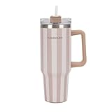 Flamingueo Termo 1,18L - Botella Agua Acero Inoxidable - Tumbler - Con Pajita y Asa - Bebidas Frías 24h y Calientes 10h - Vaso Termico - Beige