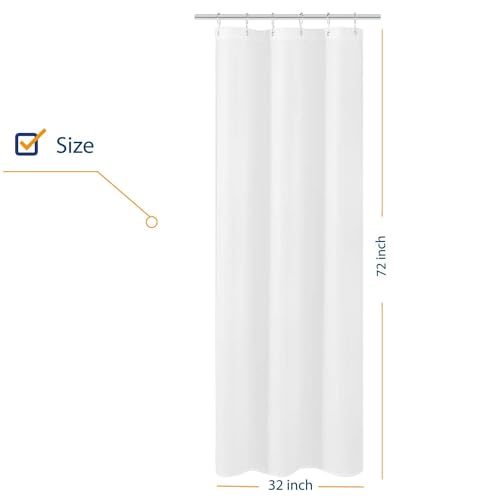 Image of N&Y HOME Small Stall Shower Curtain Liner Fabric 32 inch W x 72 inch L inch Narrow Size, Hotel Quality, Washable, Water Repellent, White Bathroom Curtains with Grommets, 32x72