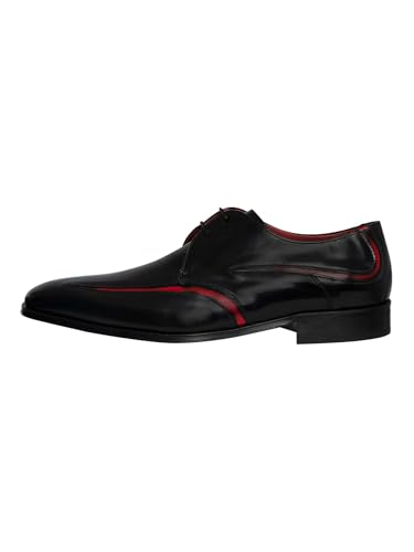 Men's Derby Leather Shoes, Black/Red2