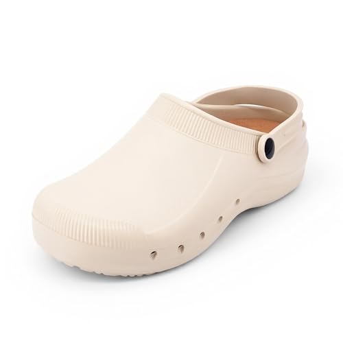 JOMIX Zuecos Mujer Sanitarios EVA Zapatos de Trabajo Profesionales Ligeros Antideslizantes para Enfermera Hospital Cocina Zuecos con Tacón 3.8cm PD7869, Beige, 36 EU JOMIX Zuecos Mujer Sanitarios EVA Zapatos de Trabajo Profesionales Ligeros Antideslizantes para Enfermera Hospital Cocina Zuecos con Tacón 3.8cm PD7869, Beige, 36 EU