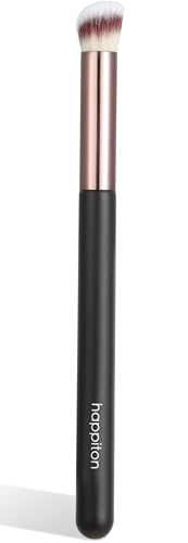 HAPPITON Angled Precision Concealer Brush - Small Brush for Flawless Under Eye Concealing Nose Contour & Face Blending - Fits Powder/Liquid/Cream (Brown)
