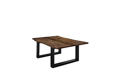 SAM Couchtisch 120 x 80 cm Lubin, echte Baumkante, Akazienholz nussbaumfarben lackiert, massiver Sofatisch, U-Metallgestell Schwarz, Beistelltisch, Tischplatte 26mm