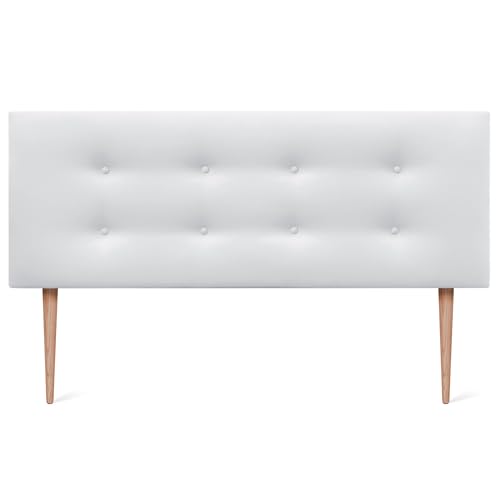 DHOME Cabecero de Polipiel o Tela AQUALINE Pro con 2 hileras de Botones y Patas Cabezal tapizado Cama Lujo (135x105cm con Patas (Camas 120/135/140), Polipiel A.Blanco)