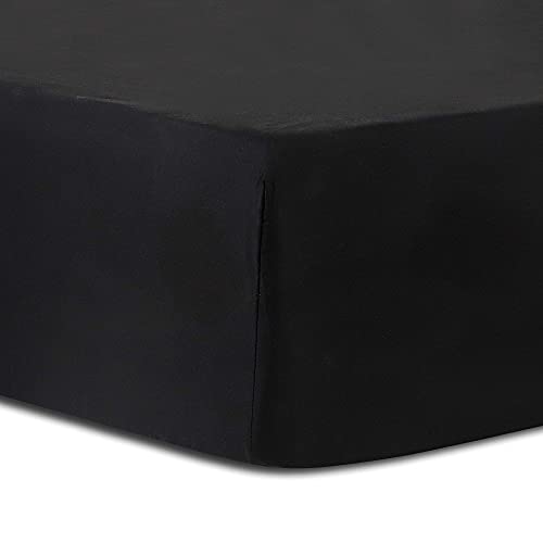 Trident Full Sheet Set 300 Thread Count, 100% Cotton, Percale Weave, Peach Finish, Deep Pockets Fits Upto 16 Inch, 4 Piece Bed Sheet Set, For Dorm Room, College (Ebony) #TOP2