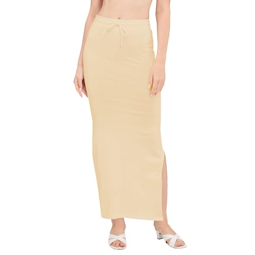 Image of DESI GIRL Cotton Lycra Stretchable Saree Shapewear Petticoat with Drawstring for Women | Fishcut Saree Petticoat with Side Slit for Easy Movement | Saree Shaper | Long inskirt