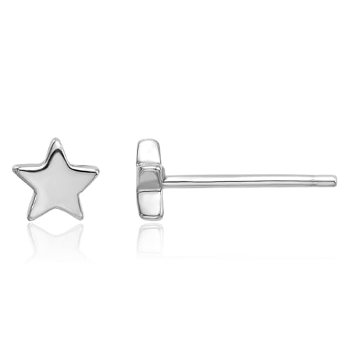 14K Solid White Gold Star Stud Earrings