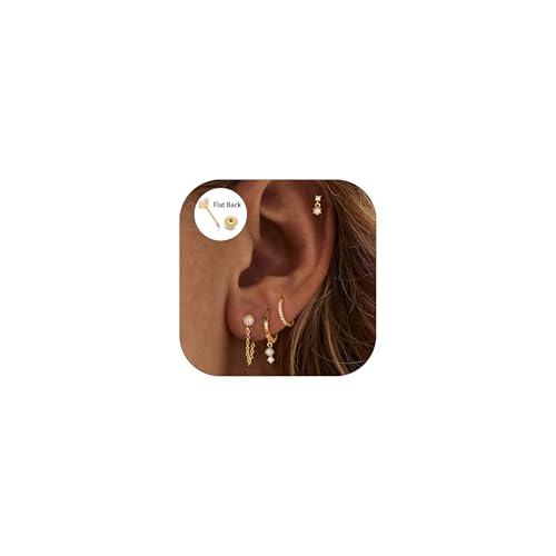 Ewrkbr Flat Back Earrings for Women, Cartilage Flatback Helix Earrings Hypoallergenic Helix Piercing Jewelry Tiny Flatback Stud Earrings Dainty Cute Tragus Piercing Jewelry for Women