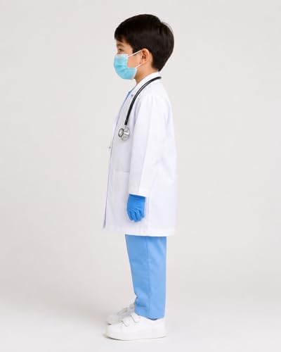 Image of Doctor Dress for Kids with White Coat, Lab Coat Outfit for Children, Medical Role Play Costume for Fancy Dress Competition, School Annual Function, Career Day Events