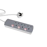 rhinocables 3 Gang Individually Switched UK Mains Extension Lead, Power Switch Extender with 3 sockets Grey/White (2m)