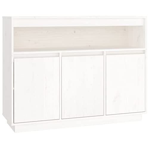 vidaXL Buffet Armoire de Rangement Organisateur de Maison Armoire de Salon Meuble de Salle de Séjour Intérieur Blanc 104,5x34x80 cm Bois Massif de Pin