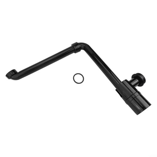 Rackumic Sifón de desagüe ajustable de 1 1/4 pulgadas para lavabo de baño, material del tubo de drenaje giratorio de 360 grados, filtro de pelo integrado, sello de silicona a prueba de fugas (negro)