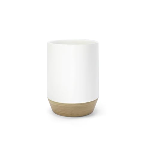 Nadi Collection | Vaso Cepillo Dientes baño | Serie Aries | Blanco Mate | Resina | para baño o Cocina | 7.5øcm x 10.8 cm Alto (Blanco)