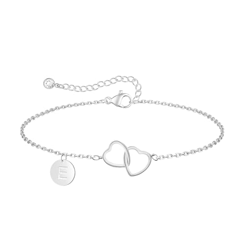 LUXYSODE Bracciale iniziale per donna, braccialetto con ciondoli a forma di cuore in argento con lettere dalla A alla Z, bracciale regolabile, gioiello regalo di compleanno per donna