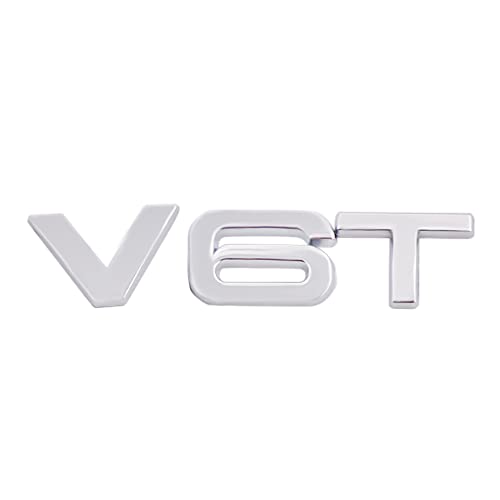 Image of V6T Emblem 3D Metal Badge Car Hood Truck Door Side Fender Rear Trunk Emblem Sticker Decals for RS Sline V6T S3 S4 S5 S6 S7 S8 A4L A5 A6L A3 A4 A7 Q3 Q5 Q7 (Silver)