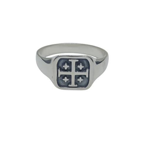 Bague chevalière homme en argent 925 massif et sa croix de Jérusalem finement ciselée