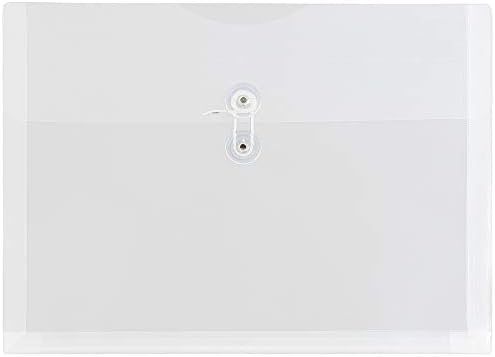JAM PAPER Plastic Envelopes with Button & String Tie Closure - Letter Booklet - 9 3/4 x 13 - Clear - 12/Pack