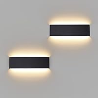 Klighten 2 Piezas Apliques Pared Interior 30cm 10W Blanco Cálido, Lamparas de Pared Aluminio Modernos de 110V-260V, Luces Pared Para Salon Dormitorio Sala Pasillo Escalera, IP20, 910 LM, Negro