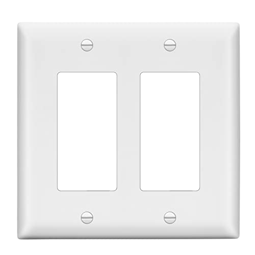 LIDER Double Decorator Switch Cover 2 Gang Outlet Wall Plate Mid-Size 2-Gang 4.88 x 4.92 LWP-32M-W UL Listed Thermoplastic Matte White 1-Pack