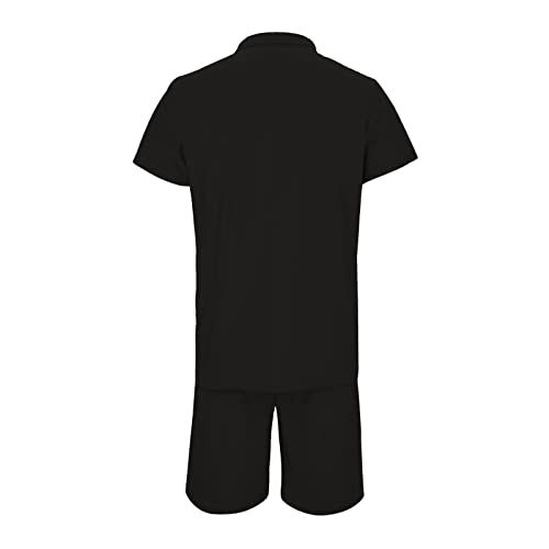 Glvsz Men's Short Sleeve Solid Color Lapel Suit Fashion Casual Half Zip Casual Sports Suit 5 Piece Tuxedo Suits For Men Black #TOP3