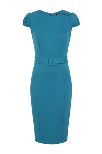 Hearts & Roses London Bleistiftkleid Jenna Wiggle Pencil Dress Türkis Retro Vintage, Größe:S