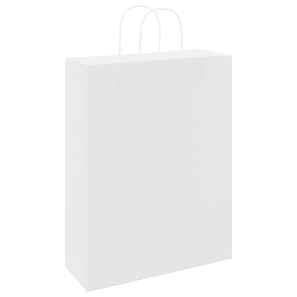 250 bolsas de papel con asa, color blanco, 32 x 12 x 42 cm, bolsas de papel kraft estables para regalos, compras y llevar