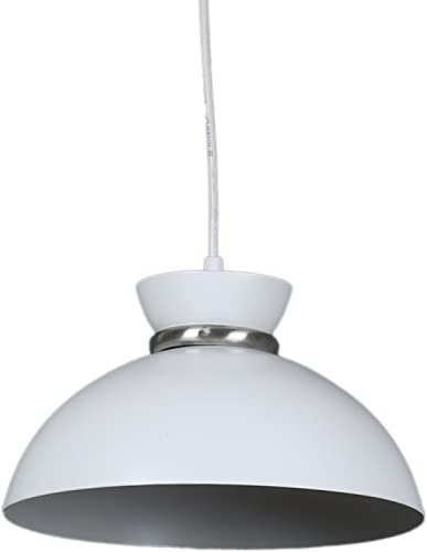 Image of MONI Modern White Metal Pendant Ceiling Light for Living Room, Dining Area, Kitchen Island | Dome Hanging Lamp Shade | E27 Holder | Contemporary Indoor Lighting Fixture (Pack of 1)