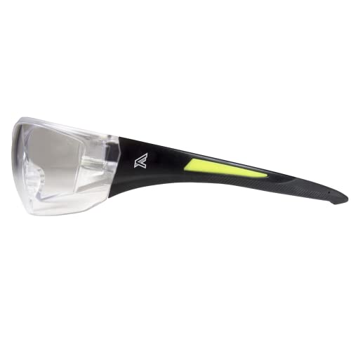 Edge SD111-G2 Delano G2 Wrap-Around Safety Glasses, Anti-Scratch, Non-Slip, UV 400, Military Grade, ANSI/ISEA & MCEPS Compliant, 5.04\" Wide, Black Frame / Clear Lens