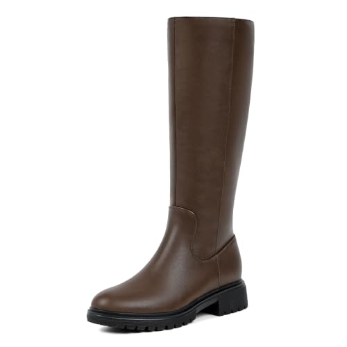 Image of VIUGJNEX Knee High Boots Women Low Heel Flat Chunky Fall Tall Riding Boots