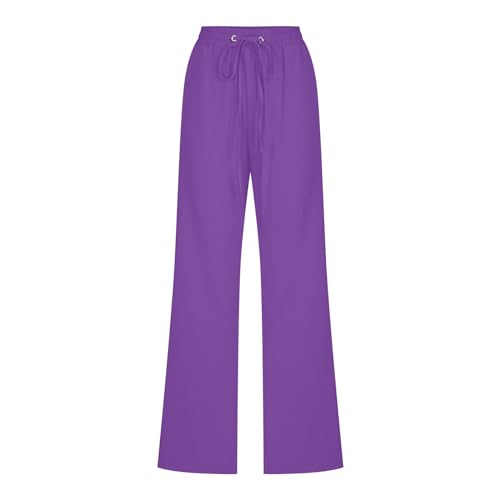 Summer Pants for Women 2025 Vacation Cotton Linen Wide Leg High Waisted Drawstring Gauze Lounge Trousers Clothes3