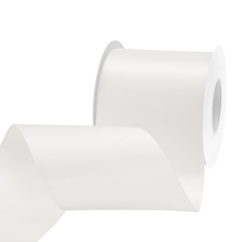 Image of Off White Satin Ribbon 3 inch X 15 Yards Polyester Ribbon for Gift Wrapping Very Suitable for Weddings Party Hair Bow Invitation Decorations and More