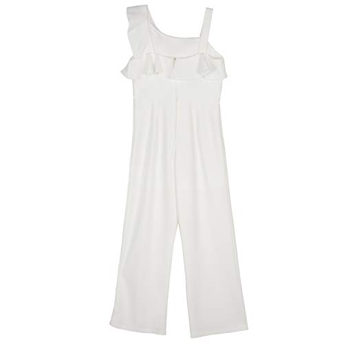 Amy Byer Girls\' One Shoulder Ruffled Jumpsuit, Ivory, 8