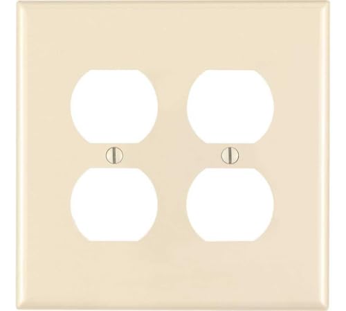 Image of Leviton 2-Gang, 2-Duplex, Midway Nylon Wallplate, Midway Size, PJ82-T, Light Almond