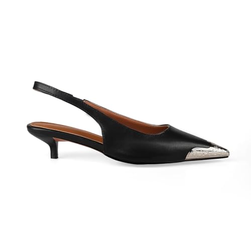 Women's Pointed Toe Slingback Heels Etched Steel Toe Heeled Sandals Slip On Kitten Heels Dress Party Dress Pumps3