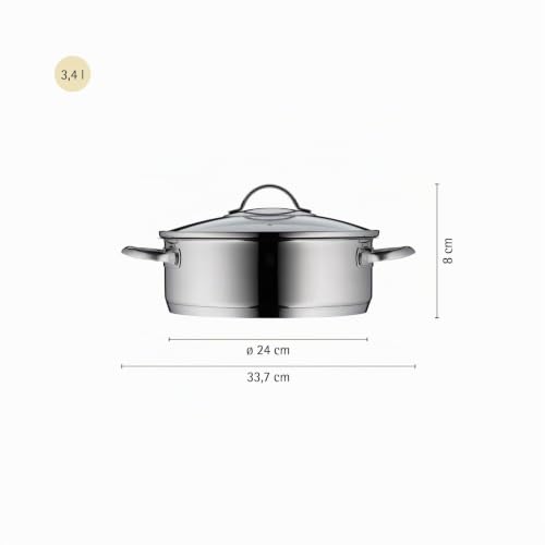 Foto von WMF Devil Schmorpfanne 24cm Induktion, Bräter, Schmortopf mit Deckel 5l, Cromargan Edelstahl beschichtet, backofenfest, hoher Rand