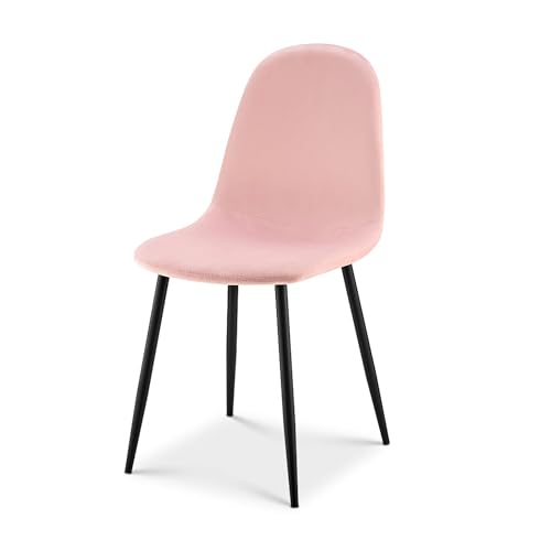 Image of Bravich Ron Velvet Dining Chairs - Pink. Modern Fabric Chairs for Dining Room and Kitchen. Velvet with Metal Legs