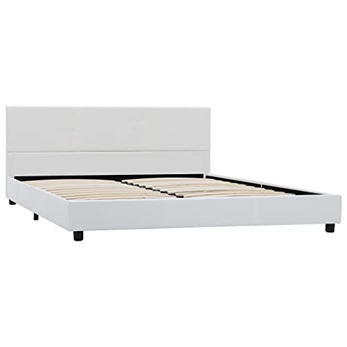 vidaXL Polsterbett mit Rückenlehne Bett Kunstlederbett Doppelbett Bettgestell Lattenrost Bettrahmen Schlafzimmerbett Weiß 120x200cm