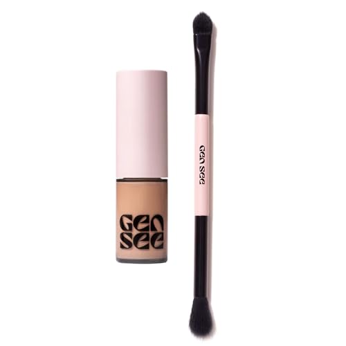 GEN SEE Linen Water Eye Brightening Set Liquid Eyeshadow and Dual Ended Blender Brush Weightless Long Lasting Lid Corrector Glow Shade Vegan Cruelty-Free Made in Italy