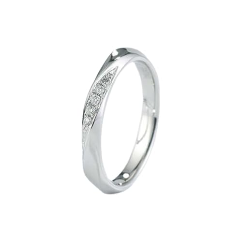 Homxi Anillos Mujer de Promesa Oro Blanco 9 Kilates, Redondo Simple con Diamante de 0,04 ct, Anillo Eternidad Mujer Plata, Tamaño 20(60mm)