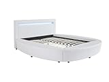 Vente-unique-Letto matrimoniale con LED 160 x 200 cm in Similpelle Bianco - ABULIS