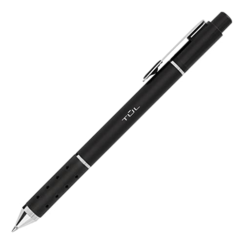 TUL Retractable Gel Pens, Medium Point, 0.7 mm, Black Barrel, Black Ink, Pack of 12 Pens