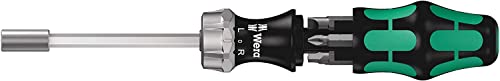 WERA Wera 6-Piece Plus, Minus, Square Screwdriver Bit and Kraftform Ratchet Handle Set with 1/4 Inch (6.35mm) Chuck, Bit Storage Inside Handle 073661