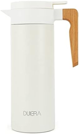DUIERA 51 oz Coffee Carafe Double Walled Thermal Carafe Stainless Steel Thermos Pot, 1.5 L Beverage Dispenser Keeping Hot/Cold - White