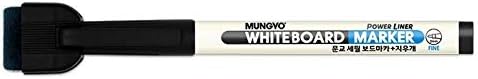 Power Liner White Board Marker FINE Point Pack of 12 with Eraser and Magnetic Cap (Black)
