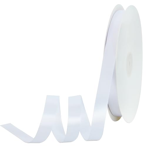 TONIFUL 5/8 Inch x 100yds White Satin Ribbon Thin Solid Frabic Ribbons for Sewing Craft Bows Making Gift Wrapping Invitation Cards Wedding Party Valentines Decor