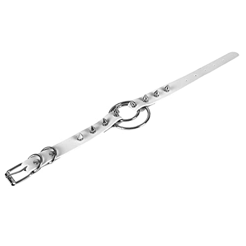 Leder-Niet-Halsband, O-Ring Gothic Punk Rock Choker-Kragen-Halskette für Frauen (Weiß) Cover