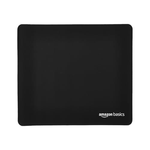 Image of Amazon Basics Square Mouse Pad with Smooth Cloth Surface and Non-Slip Rubber Base, Standard Size for Gaming, Office & Home Use, 17.8 x 15.5 Inches (Medium), Black