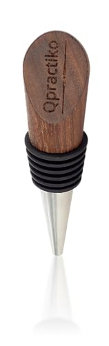 Qpractiko Bouchon de conservation vin bois de noyer | Étanchéité hermétique silicone & acier inoxydable | Préserve la fraîcheur, design raffiné,...
