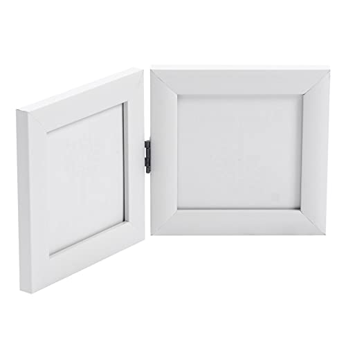 Nicola Spring Folding 2-Photo Frame - Fits Photo Size 4 x 4 (10 x 10cm) - Pack of 1 - White Picture Frame Small Square Photo Frame with Stand Freestanding Photo Certificate Display Poster Frame
