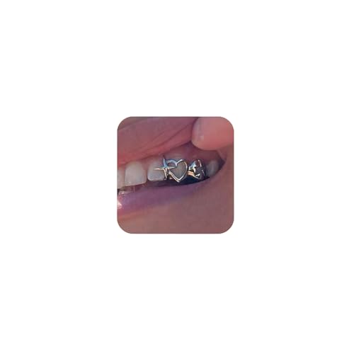 Longita Silver Teeth Grillz for Women Grills for Your Teeth Men Silver Tooth Cap Grillz for Women Golden Tooth Jewelry Cross Heart Mouth Grills Men Hip Hop Outfits Custom Accessory Halloween Party